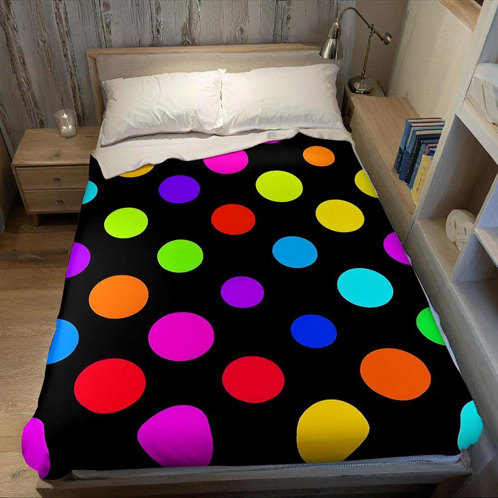 Neon Rainbow Polka Dot Flannel Blanket Warm Soft Halloween Christmas Decorative Couch Warm Cozy All-Season Gift