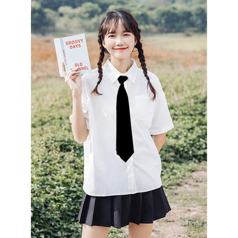Women's White Short-Sleeve Bow Blouse - Sweet Chic JK Uniform Style