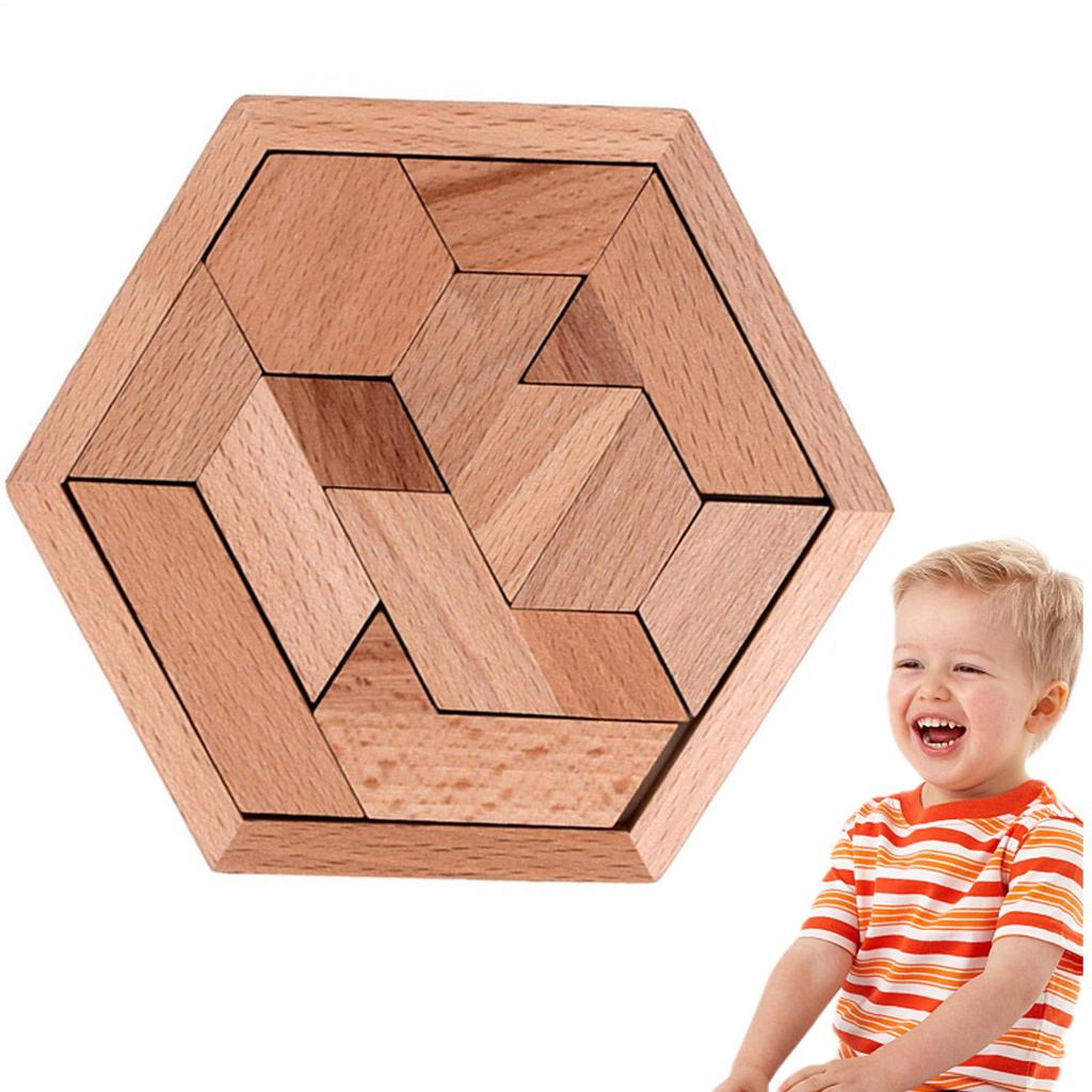 Hexagon Wooden Puzzle Tangram Intelligence Toys For Kids Adults Thinking Training Games Puzzle Infant Rompecabezas De Madera