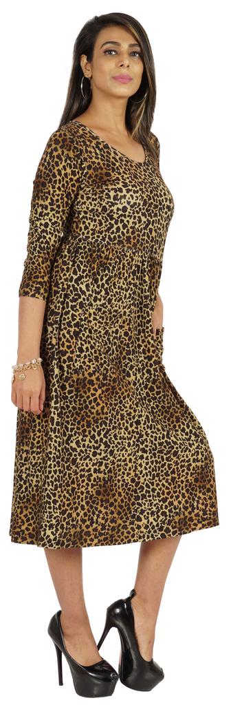 Phagun Women Summer Midi Dress Casual Loose Pockets Dress Scoop Neck Dresses