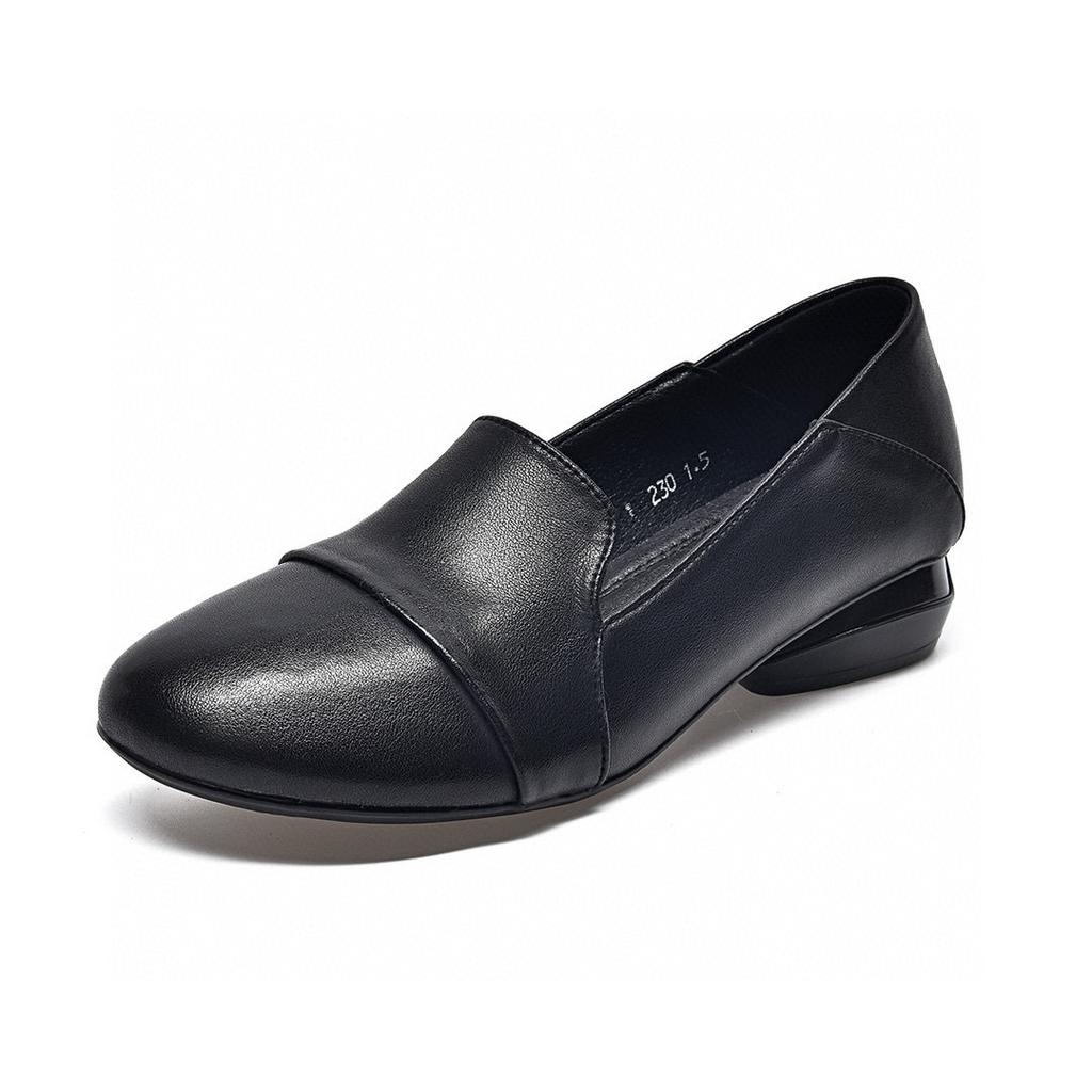 2025 Autumn Simple Temperament Low Heel Round Head Flat Shoes Women's Work Shoes Soft Leather Shallow Mouth Small Single Shoes Women's Four Seasons S