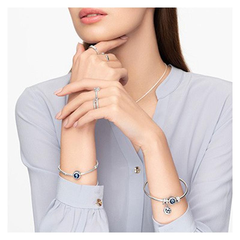 Pandora Blue Button Charm 925 Silver Bracelet Women's Silver/Blue ZT0095