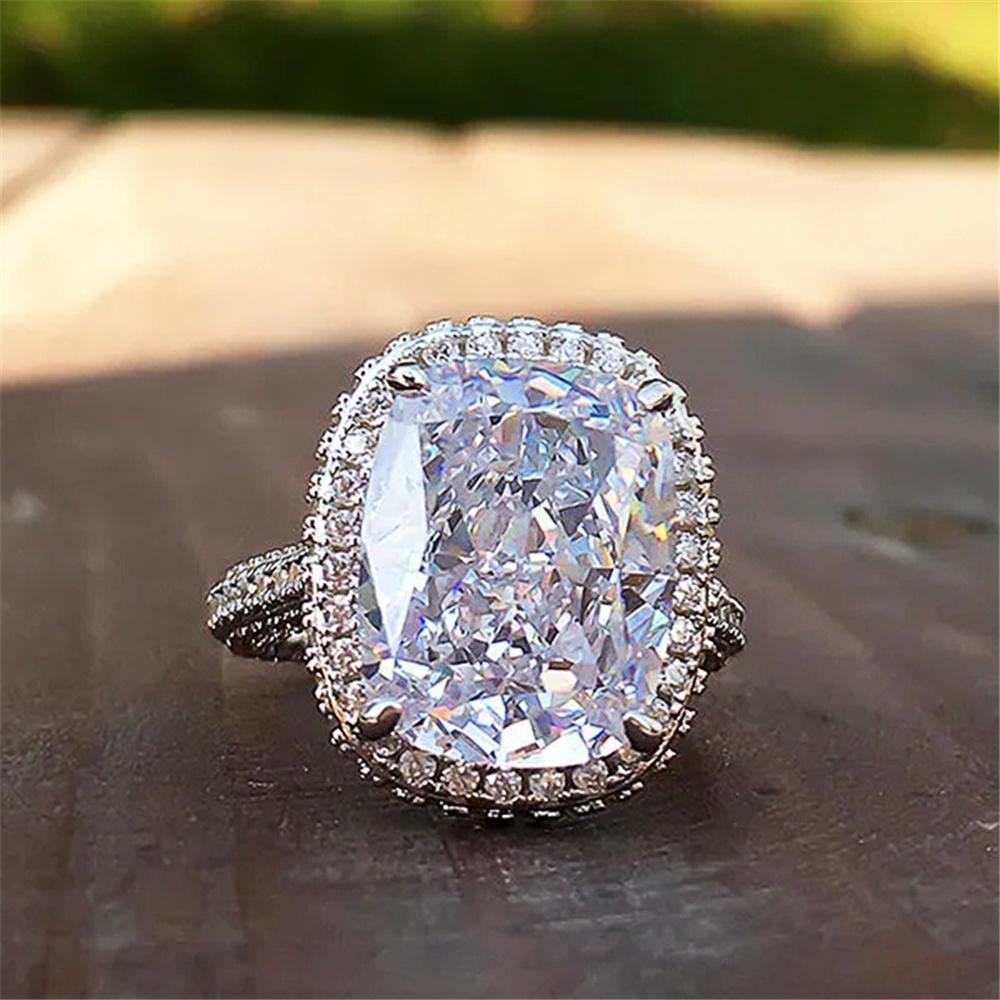 Luxuriöser Damen Weißzirkon Großer Stein Verlobungsring Vintage Kupferfarbe Hochzeits Schmuck für Frauen