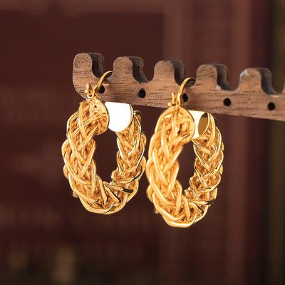 Αντιανεμικά Πλεκτά Κούφια Γεωμετρικά Σκουλαρίκια Εξατομικευμένο Μοντέρνο Σχέδιο Υλικό Χαλκός Επιμεταλλωμένα 18 καρατίων Χρυσά Σκουλαρίκια