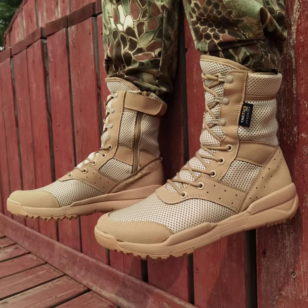 Summer Combat Training Boots Work Shoes Lightweight Mesh Breathable Military Tactical Boots Plus Size Outdoor Hiking Boots