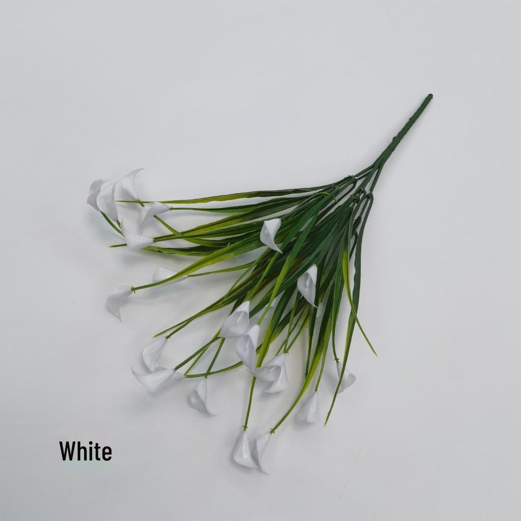 UV-Resistant Fake Calla Lily Bouquet, 5-Prong Spring Grass, for Weddings and Hotel Decor