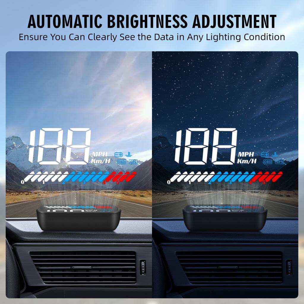 OBD2 + GPS Head Up Display Car HUD Windshield Projector Smart Digital Gauge KMH MPH Speedometer Engine RPM Instant Voltage Meter