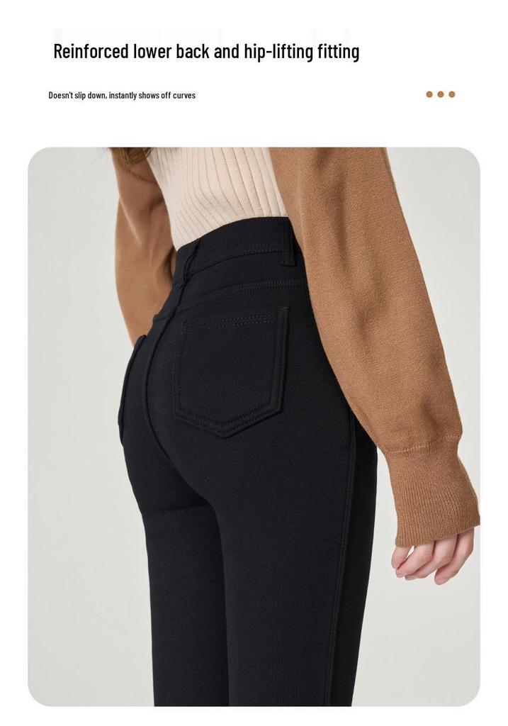 Women's Black Fleece-Lined Thermal Leggings: Warm, High-Waisted, Slim-Fit, Versatile, Thick, Trendy for Autumn/Winter