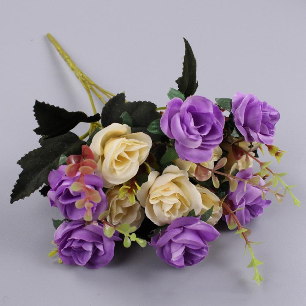 Multicolor Lifelike Rose Flowers 12 Heads Simulation Plants Leaves  Party Supplies