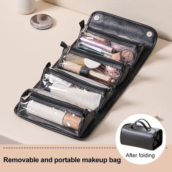 Foldable Cosmetic Bag Women 4-in-1 Travel Makeup Bag Waterproof Cosmetic Organizer with 4 Detachable Compartments for Vacation Business Trip