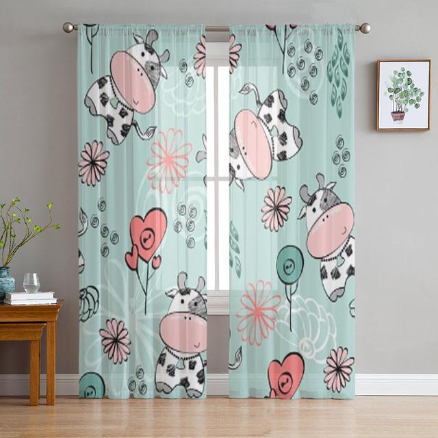 Autumn Forest Cartoon Animals Bear Fox Owl Sheer Curtains for Windows Tulle Curtains for Living Room Bedroom Children Room Decor