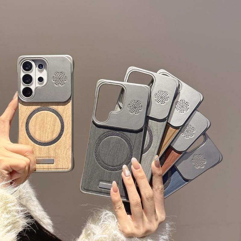 For Magsafe Hard PC+Wood Grain PU Leather Phone Case For Samsung S26 Ultra S24 S22 S23 S25 Ultra Plus FE A57 A56 A55 A37 A36 A35