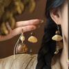 Wood bead fruit core hazelnut pendant fringed earrings retro literary temperament earrings women's earrings design sense niche