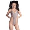 Sexy Women Stripe HIgh Cut Bodysuit Dark Blue Backless One Piece Thong Sexy Tight Bandage Oil Shiny Bodysuit Smooth Candy Color