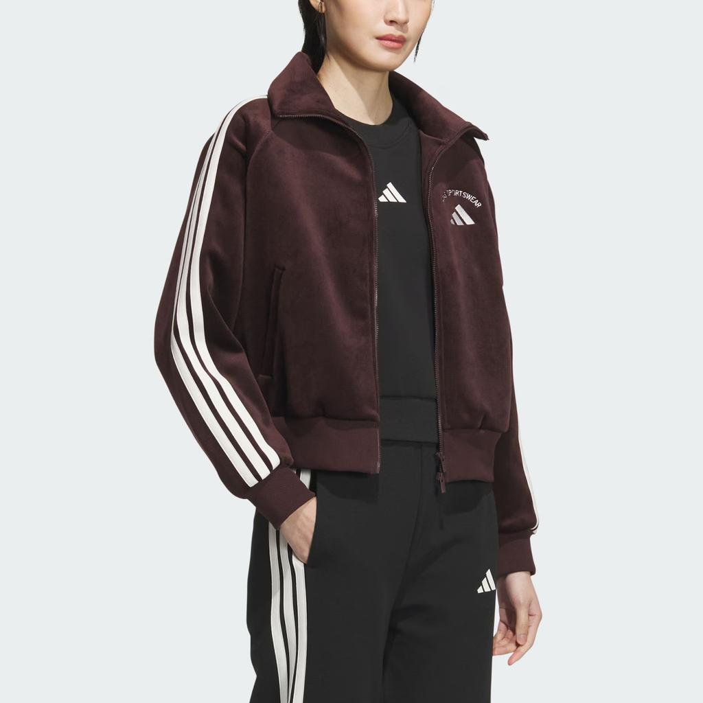 Adidas Sportswear Bonded Fleece Logo Letter Athletic Warm Loose Fit Short Stand Collar Raglan Sleeve Jacket Women Jacket KC0035