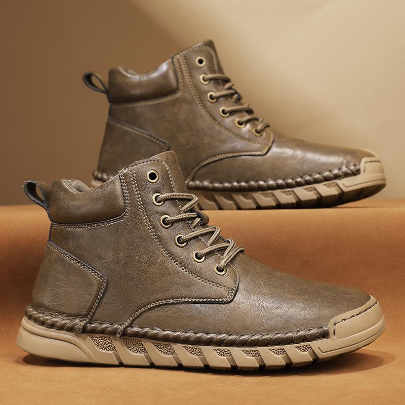 Men S Outdoor Casual Tooling Shoes Leather High Top Martin Boots 38