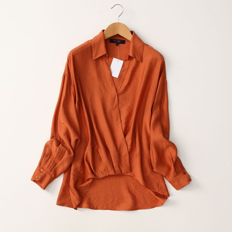 Foreign Trade Original Garment Export Women clothes Cross V-neck Design Loose Idle Style Viscose Drape Shirts Spring Pullover Top