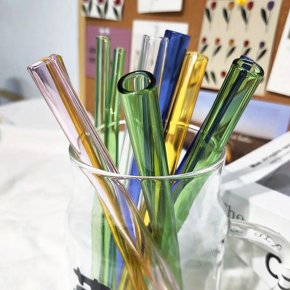 200*12mm Reusable Glass Straws Eco-friendly Drinking Straws for Smoothie Milkshakes Tea Juice Cocktail Straw with Brush