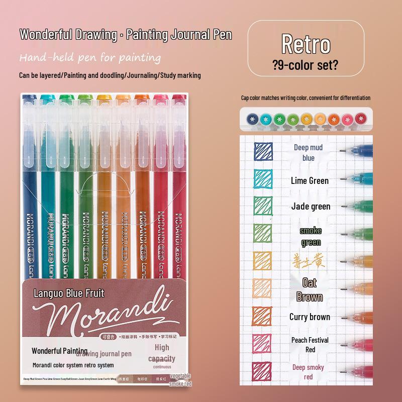 Blue Fruit Nine-Color Gel Journal Pens for Students - Doodle, Color, and Highlight with Fluorescent Markers