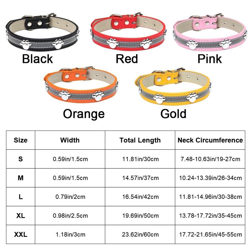 Cute Leather Reflective Dog Collar Adjustable Metal Buckle Dog Footprint Collar Soft Decorative Dog Necklace Outdoor Activities