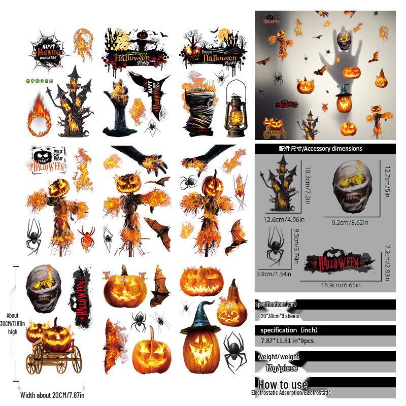 2025 Halloween Pumpkin & Witch Static Cling Wall & Window Stickers