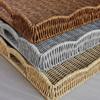 Storage Tray Wicker Basket with Handles Retro Rattan Weave Design