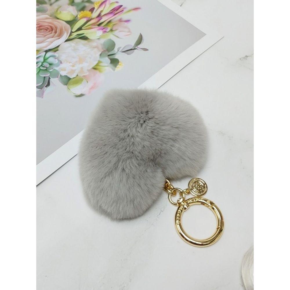 MAIA Rabbit Fur Heart Keychain & Charm - Gray