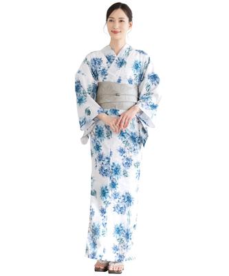 SOUBIEN Floro Yukata Set Kostenlos Sommer Chrysantheme Ruhig x Hell Damen Zweiteilig (Yukata/Halbbreiter Obi), Größe, Grau, ykt10280-obh01583