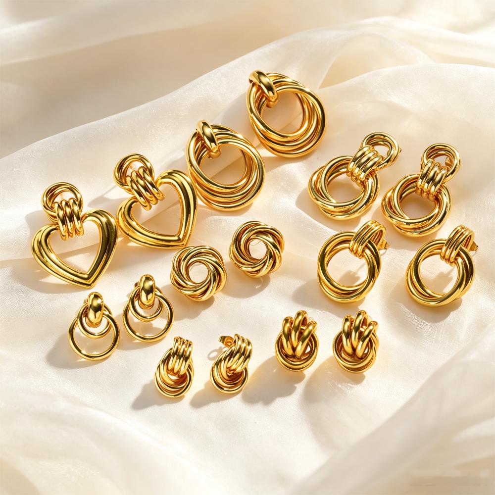 Fashion Geometric Gold Plated Drop Earrings for Women, Non-fading Stainless Steel Hypoallergenic Earrings, Waterproof Jewelry