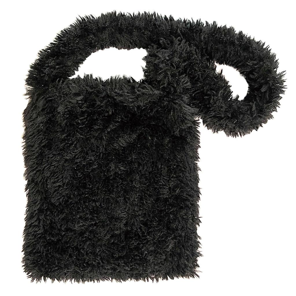 Rootote 1341 Fluffy Eco-Fur Faux Fur A4 Vertical Tote Bag, LT A4 Moke Shoulder Bag A (02 Black)