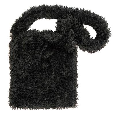 1341 Fluffy Eco Fur Faux Fur A4 Vertical Tote Bag LT A4 Moke Shoulder A [Rootote] (02 Black)