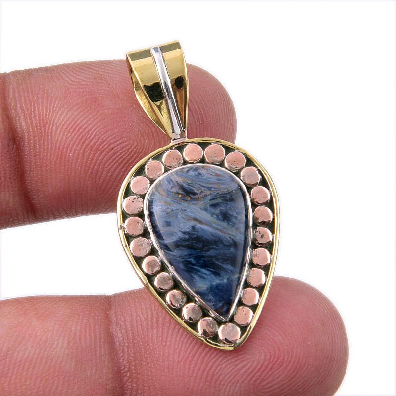 

Natural Pietersite Gemstone 925 Solid Sterling Silver TwoTone Pendant 1.50 F1j27