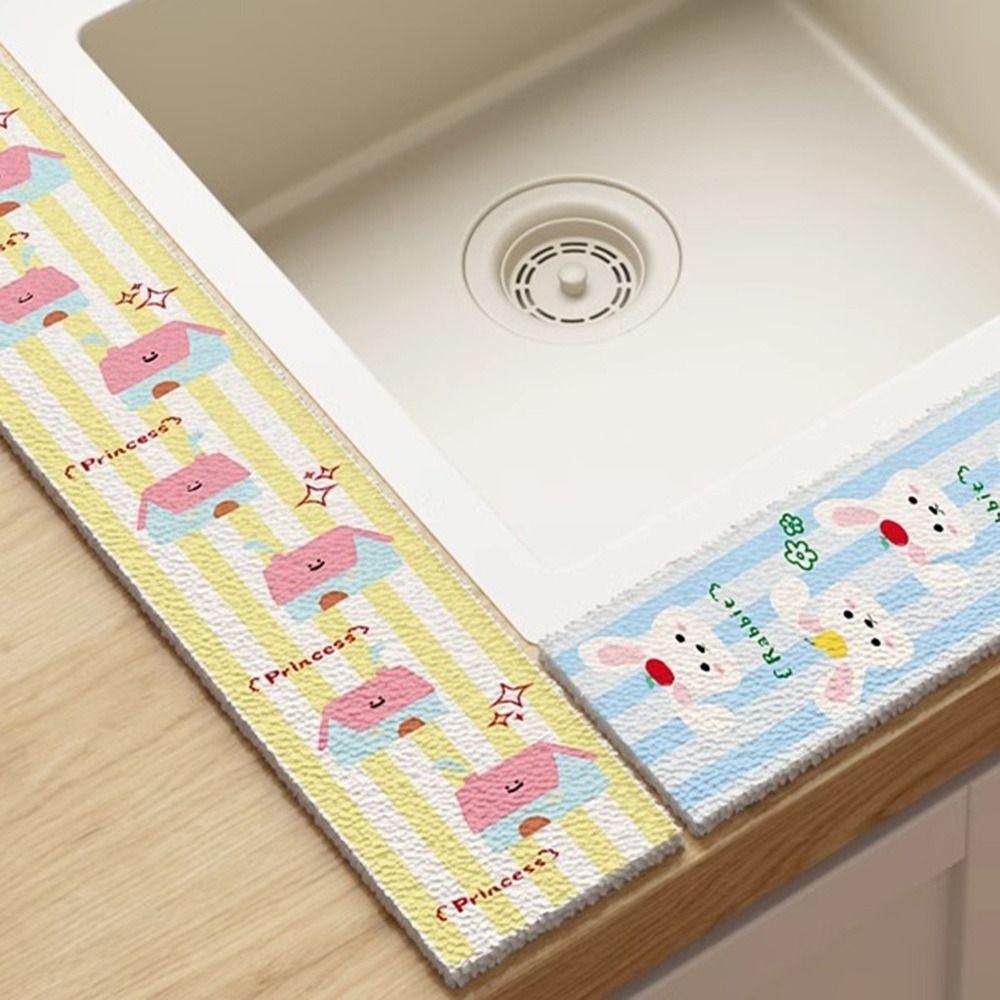Wood Pulp Cotton Sponge Mat Cartoon Dish Drying Mat Sink Countertop Absorbent Pad  Kitchen Supplies