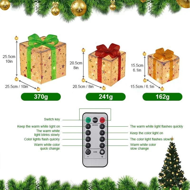 Luminous Bow Christmas Gift Box 3PCS Set for Lighted Up Christmas Tree Indoor Outdoor Holiday Party Decor