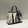 Winter Graffiti Art Canvas Top Grain Leather Tote Bag Large Crossbody Handbag