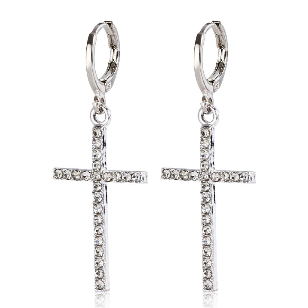 Retro Geometric Diamond-set Cross Earrings Women's Niche Light Luxury High-end Gourmet Earrings