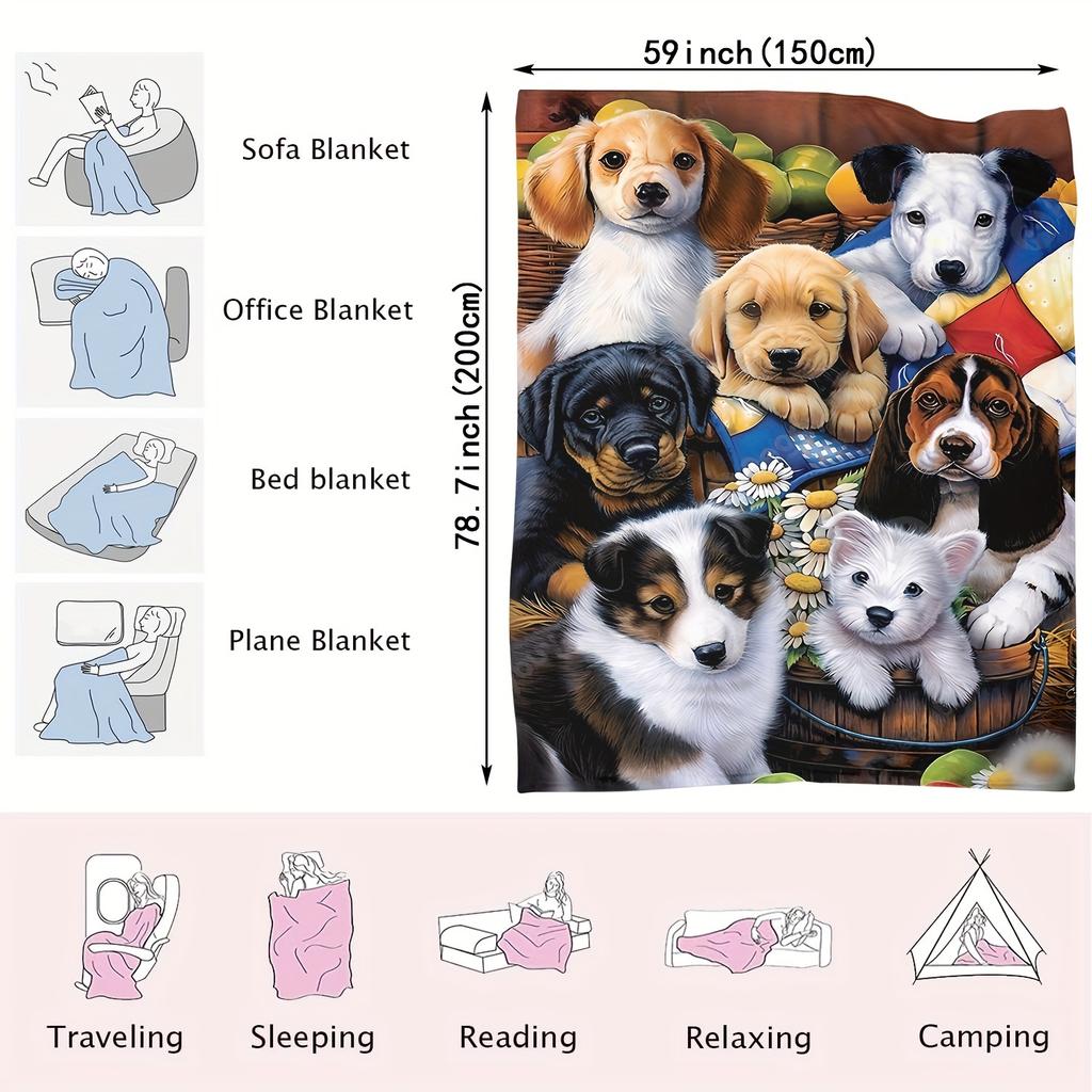 Weiche & Warme Sandfarbene Hundeprint-Kuscheldecke - Perfekt für Sofa, Bett, Büro-Nickerchen & Outdoor-Abenteuer - Ideales Geschenk für Halloween,