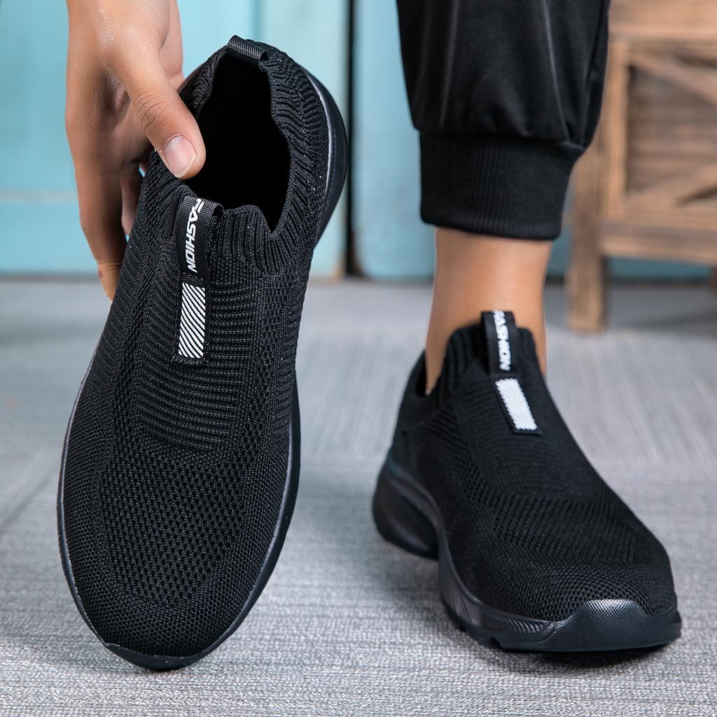 Athletic Shoes Men Shoes Loafer Shoes Mesh Breathable New Daily Wear Shoes Light Outside Walking Tenis Shoes Zapatillas Hombre Black Size 39-45