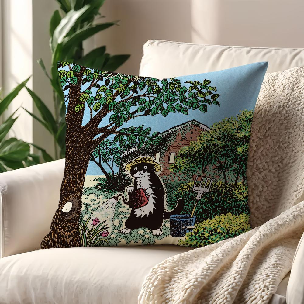 Art Aesthetic Y-eonju Choi cute cat cushion cover Pillow Cover Home Sofa living Decoration Room Office Car Nordic Simplicity