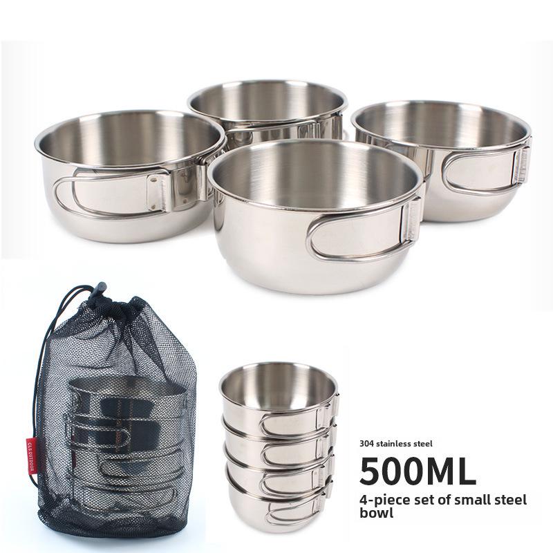 Faltbare Outdoor-Schüssel aus Edelstahl 304 – 500 ml tragbares Camping- und Picknick-Geschirrset