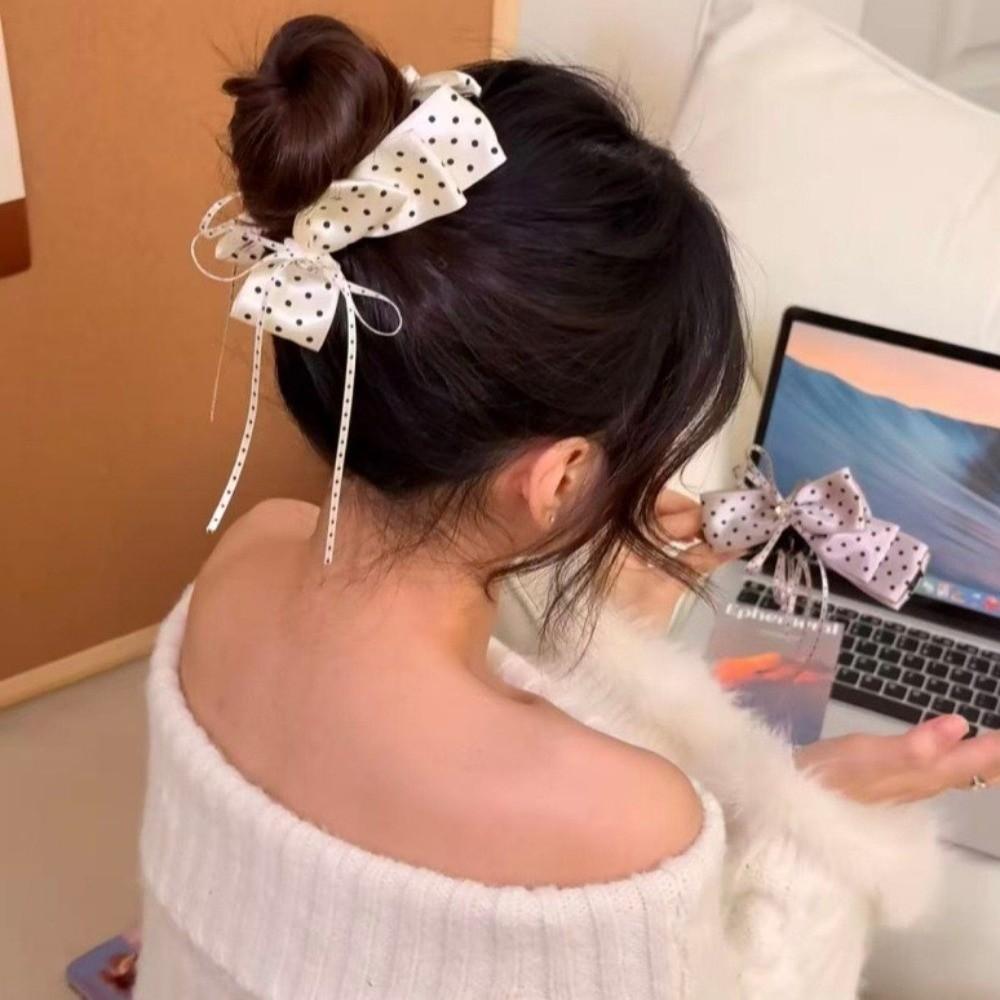 Versatile Polka Dot Bow Hair Clip Sweet Sweet Hair Accessories Ribbon Banana Clip  Women Girls