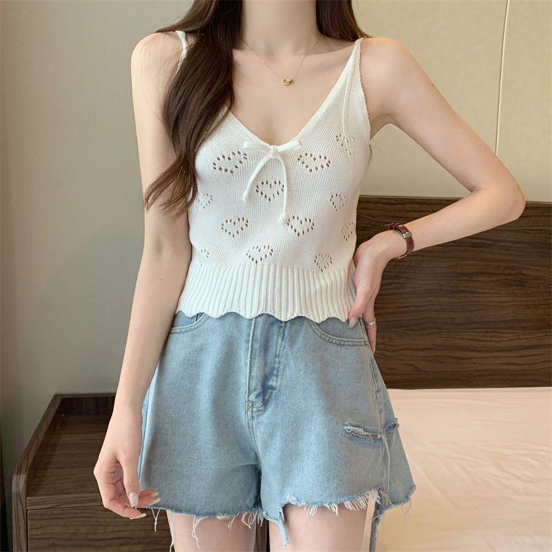 Knitted Camisole Vest for Women In Summer Sleeveless Sexy Short Style Inner Top Base Shirt