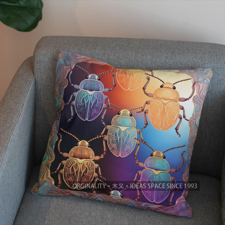 2D Colorful Beetles Pattern Decorative Pillow Cover Pattern Cushion Cover Suitable For Sofa Bedroom Car Pillow Cover