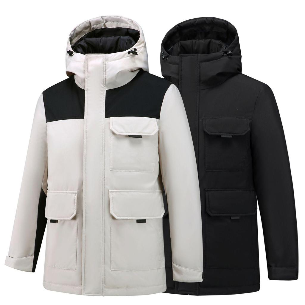 Unisex Thickened Hooded Double Zipper Graphene White Duck Down Jacket