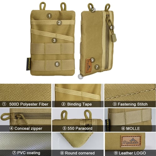 VIPERADE VE3 Pocket Organizer for Men, Nylon EDC Organizer with 4 Tool Storage EDC Pouches for Flashlights, Pocket Knives, Tactical Pens, and Notebook