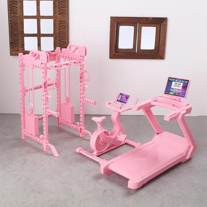 Mini Fitness Equipment Dollhouse Simulation Gym Treadmill Dumbbell Weight Lifting Machine Model Decor 1/12 Doll House Accessory