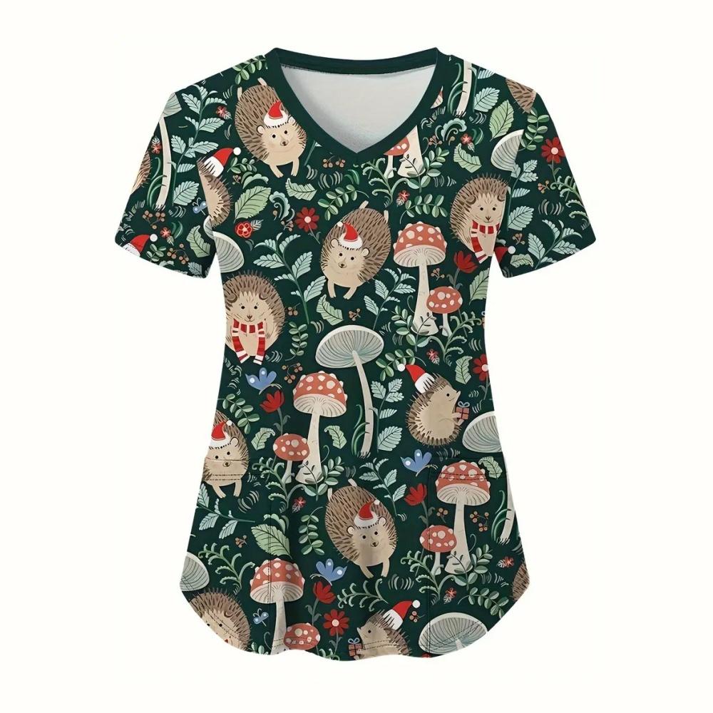 Hauts d'uniforme d'infirmière Animaux de dessin animé pour femmes Uniforme d'infirmière Mode femme Décolleté en V Poche Salopette Uniformes médicaux Uniforme Enfermera
