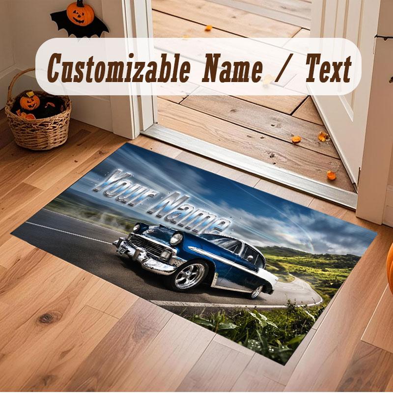 Truck Car Theme Crystal Velvet Floor Rug Personalized Custom Name Text Warm Carpet Home Decoration