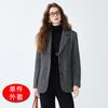 Women Brown Herringbone Tweed Blazer Notched Lapel Single‑Breasted Casual Loose Fall Winter Wool Blend Suit Jacket
