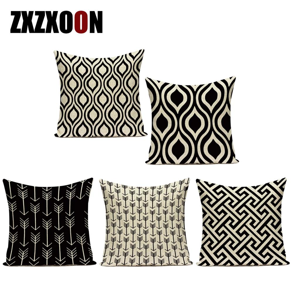 Czarny Biały Prosty Geometryczny Pasek Linia Dekoracyjna Poduszka Poliester Sofa Wystrój Domu Poszewka na Poduszkę do Salonu Poszewka
